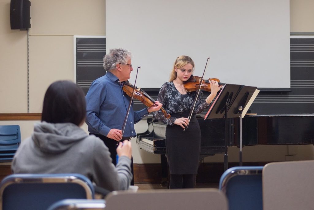 Holly Workman, violin, with violinist Irvine Arditti